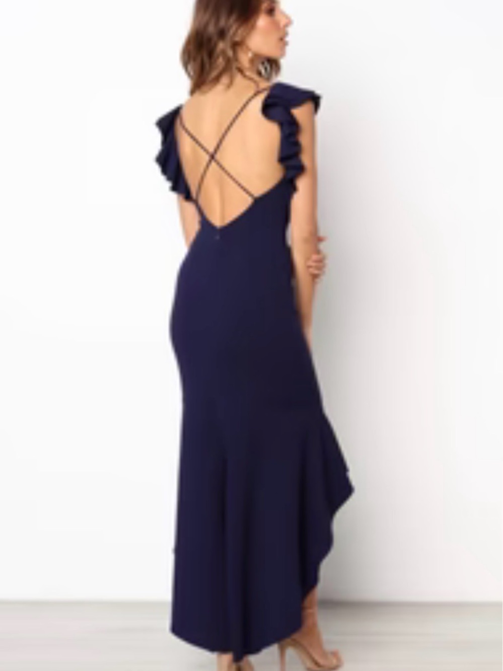 Petal & Pup Navy Ruffle-Sleeve Maxi with Crisscross Back